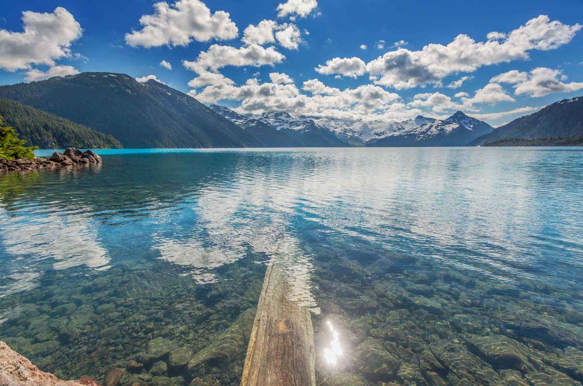 A log in the clear water of Garibaldi Lake