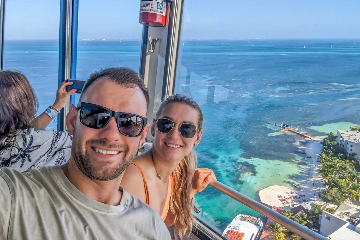 Daniel and Bailey take a selfie at the top of the Cancun Scenic TowerÂ