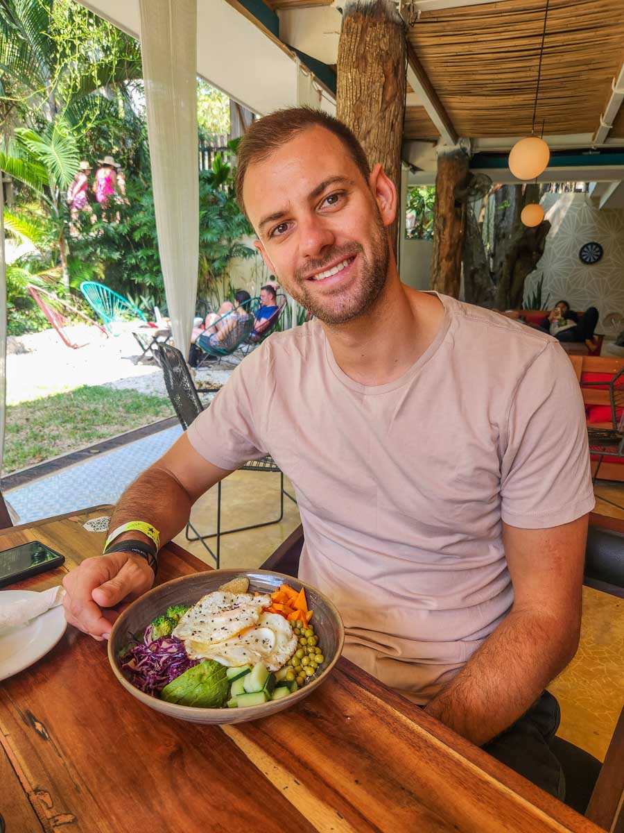 Daniel enjoys his food at Baraka in Bacalar, Mexico