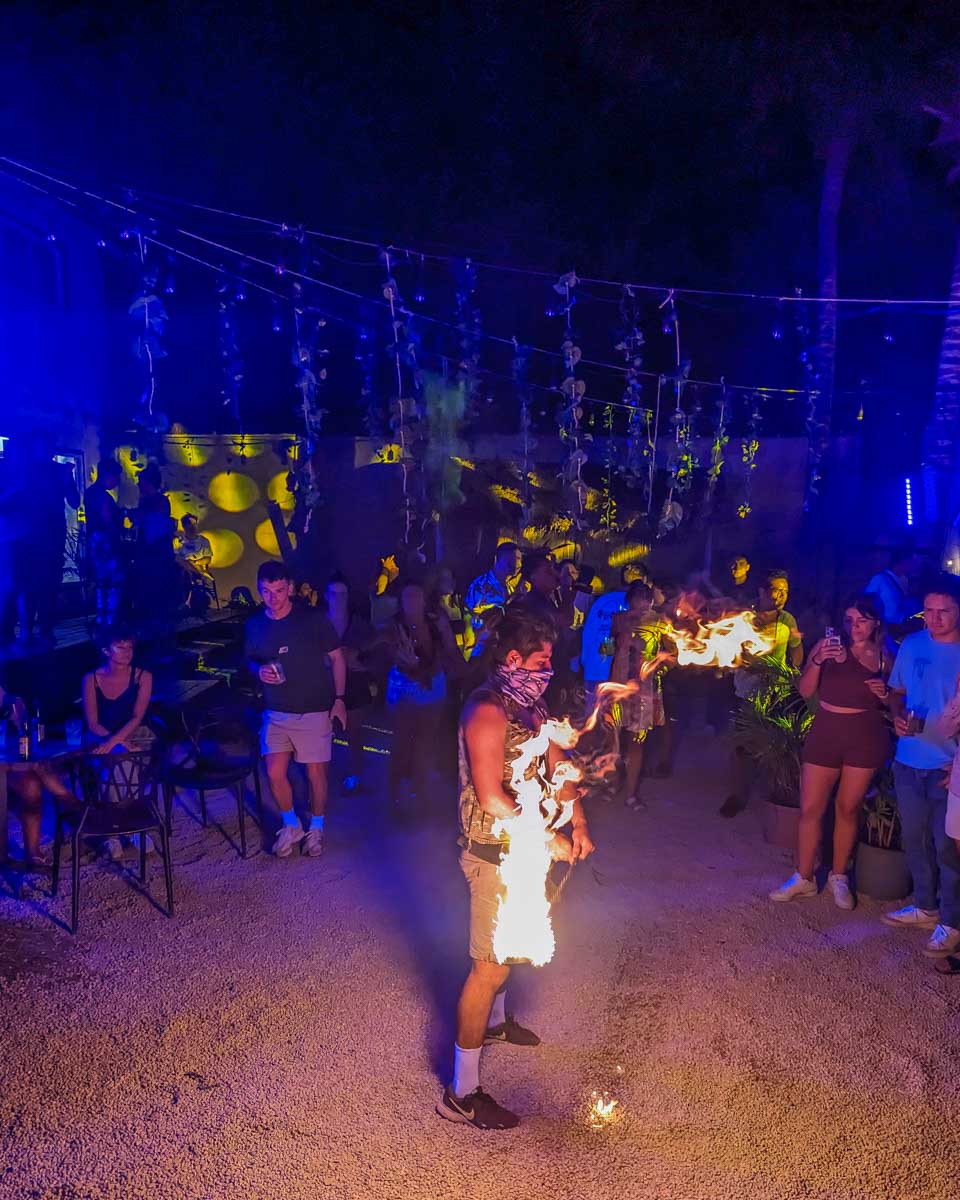 Fire dancer at The Yak Lake House in Bacalar, Mexico