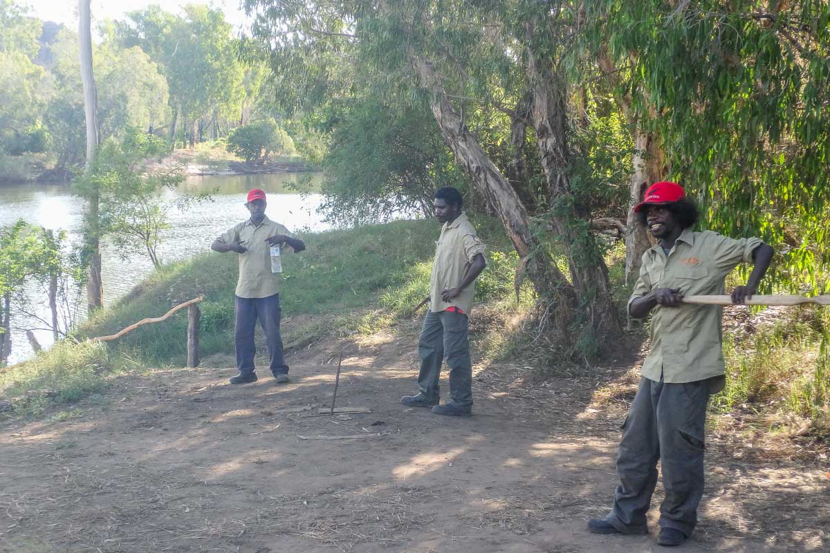 Local people from Kakadu demonstrate using traditional hunting weapons