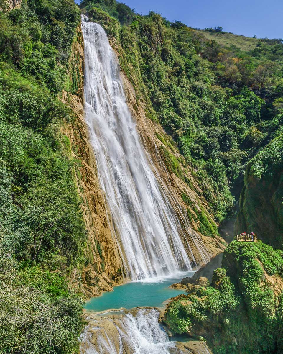 Side view of Chiflon Waterfall in Chiapas, Mexico