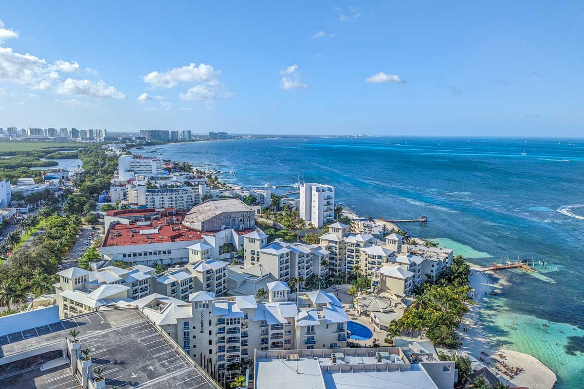 The Cancun hotel zone as seen from above