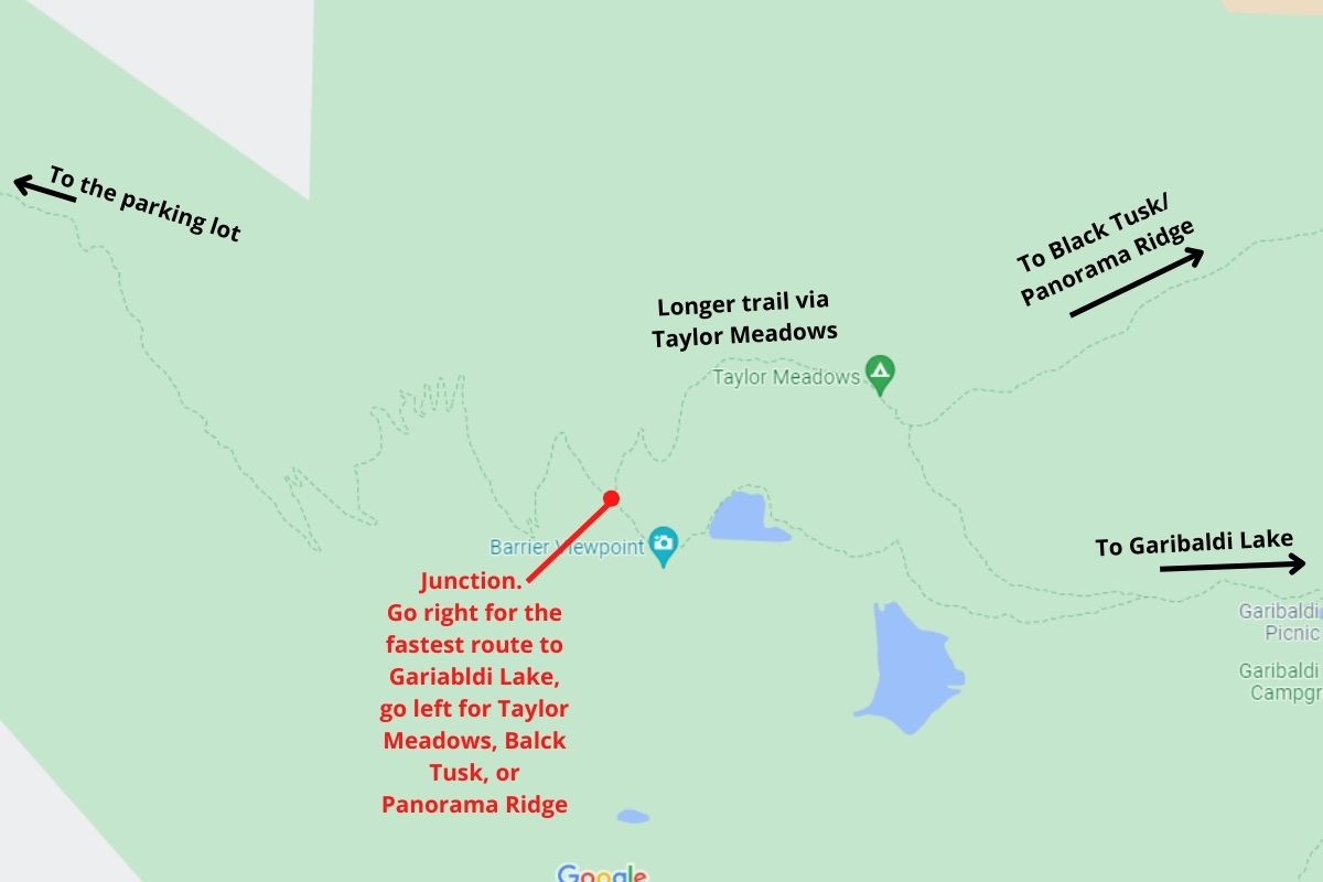 map showing the trail system to Garibaldi Lake