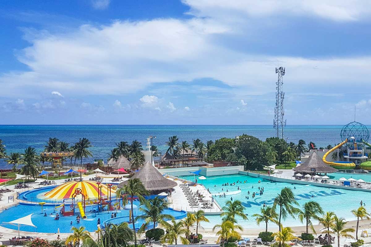 A wide angle view of Ventura Park in Cancun, Mexico