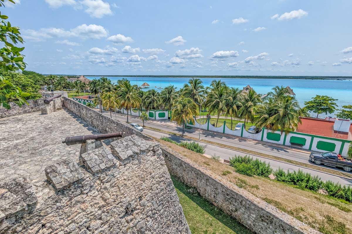 Views of Bacalar lagoon from Fort San Felipe in Bacalar, Mexico
