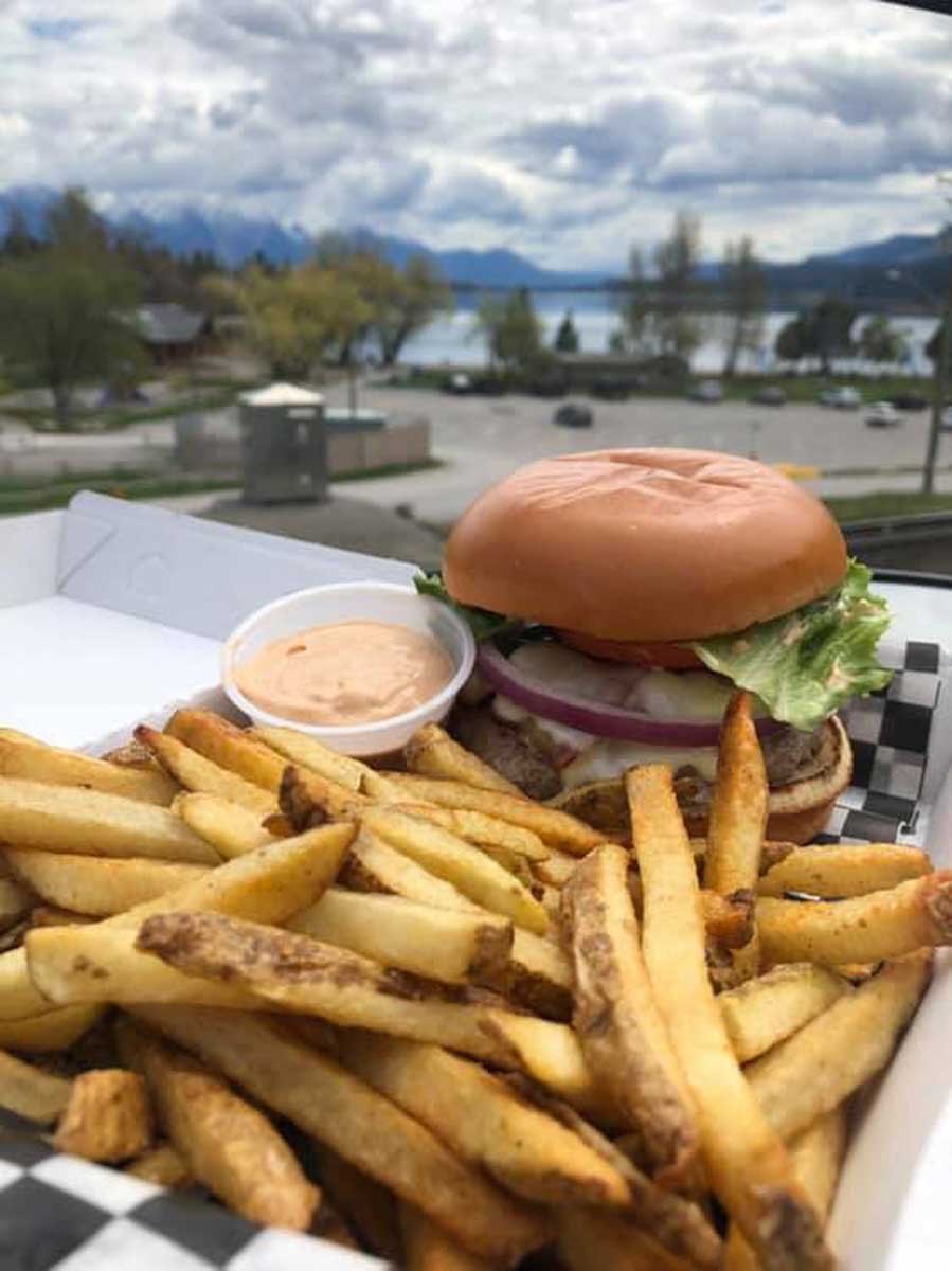 Black and Blue Burger and Fries at The Station Pub in Invermere, Canada