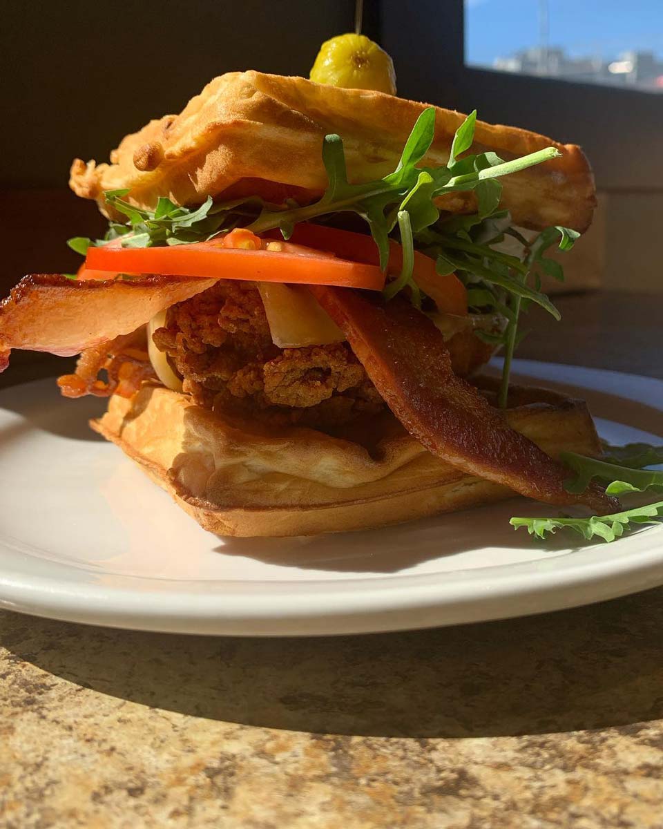 waffle sandwich at Diner on Six in Vernon, Canada