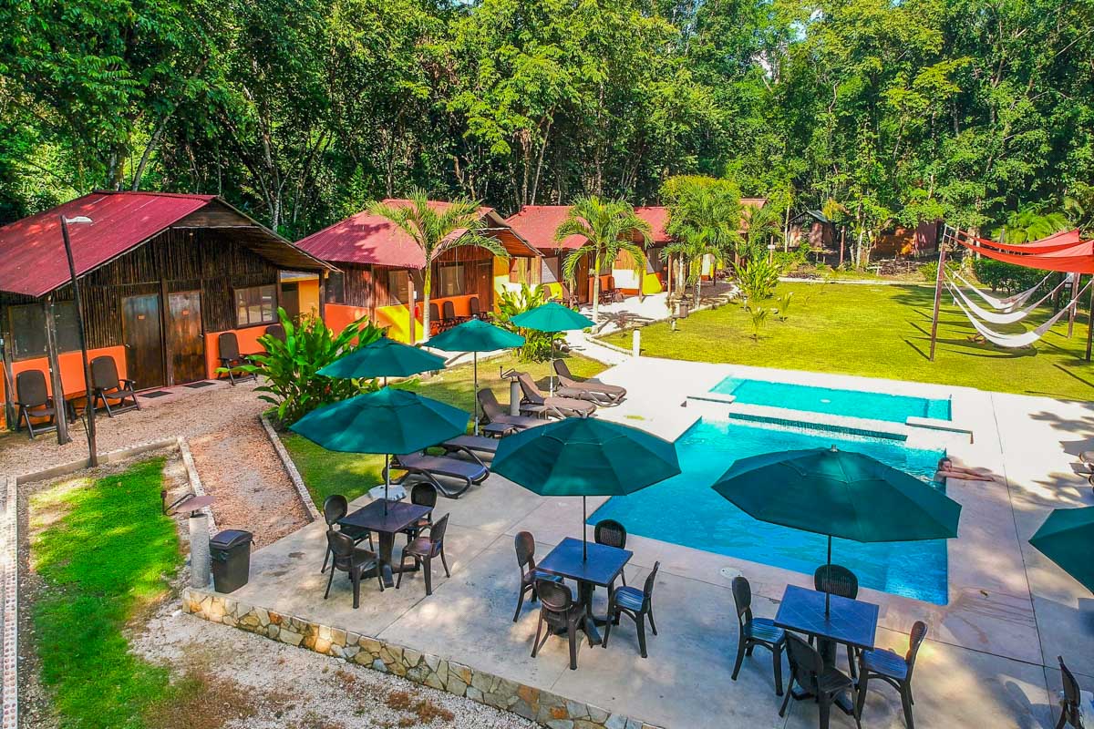 The pool and rooms at Kin Balam Cabanas, Palenque, Mexico