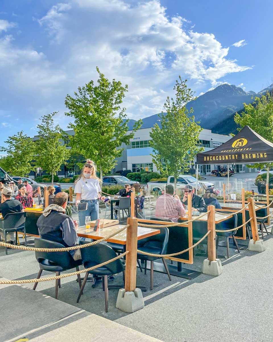 Outdoor seating at Backcountry Brewing, Squamish, BC