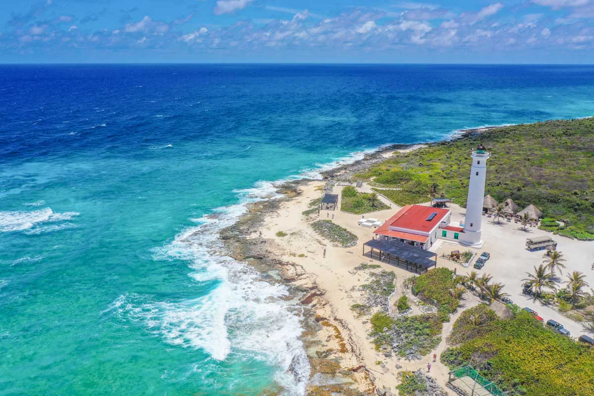 Scenic shot of the lighthouse on Cozumel on a tour
