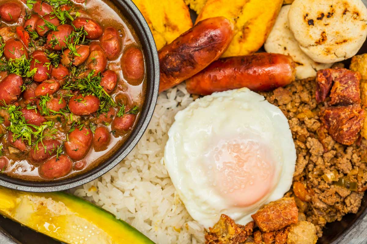 A huge meal of Bandeja Paisa in Medellin, Colombia