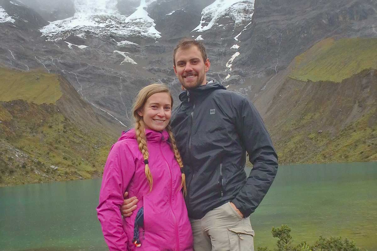 Bailey and Daniel take a photo on the Salkantay Trek in Peru