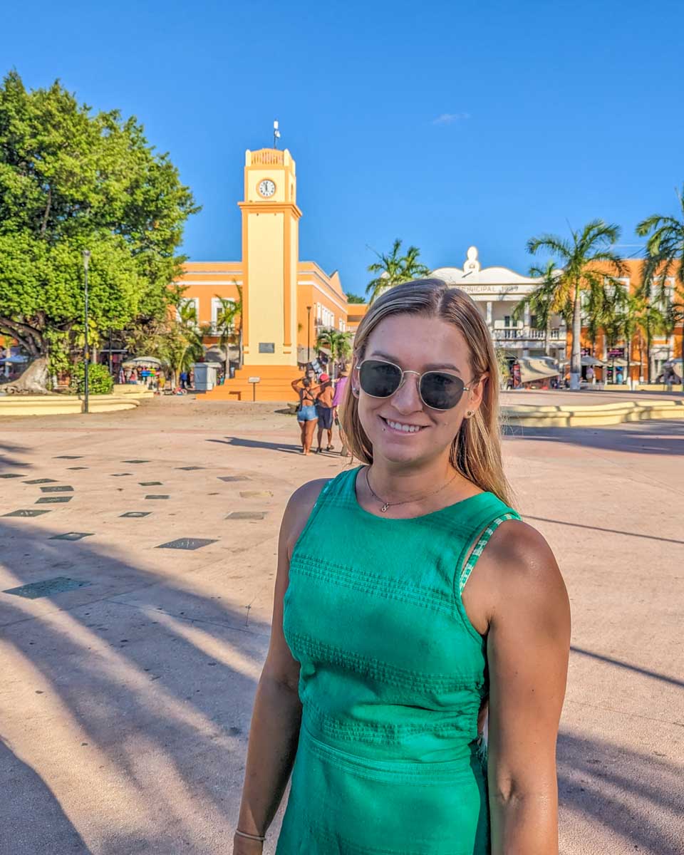 Bailey in the main square at San Miguel de Cozumel, Mexico