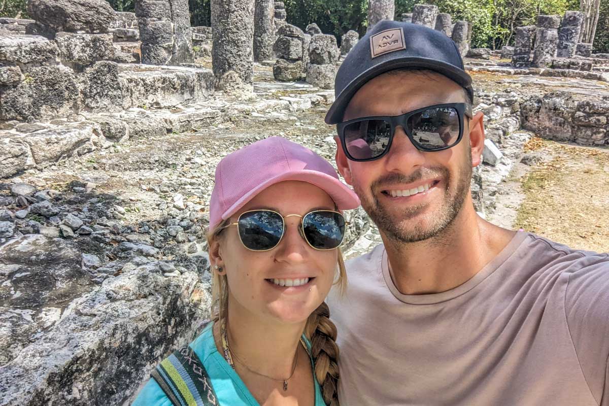 Daniel and Bailey take a selfie at Zona Arqueológica San Gervasio on Cozumel, Mexico