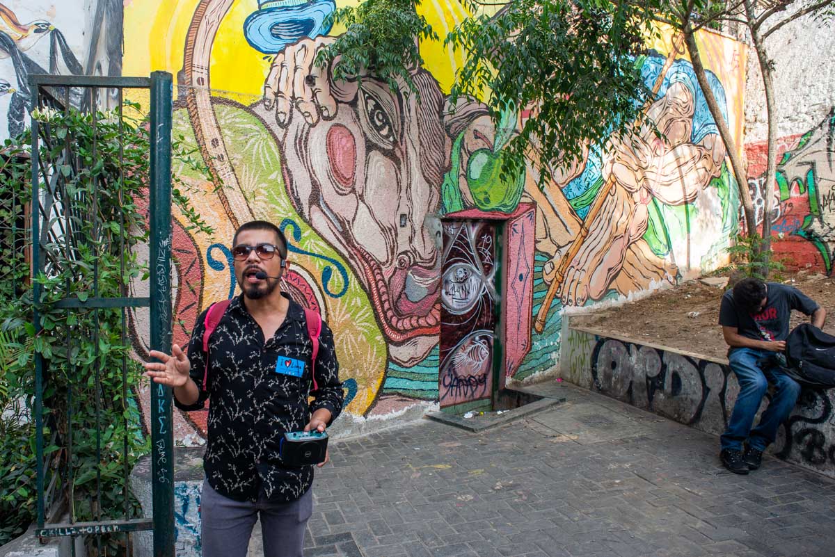 Our guide on our free walking tour in Miraflores, Lima, Peru