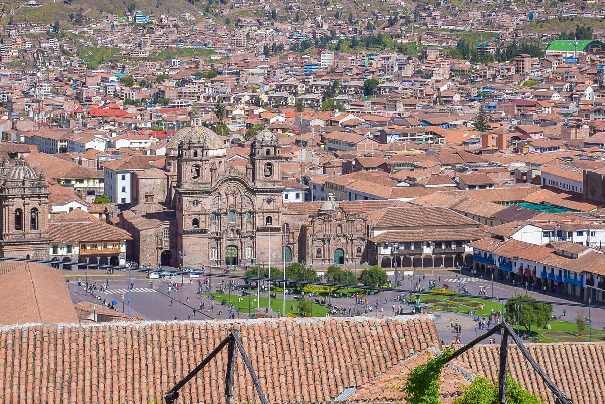 Plaza de Armas as seen from above in Cusco, Peru