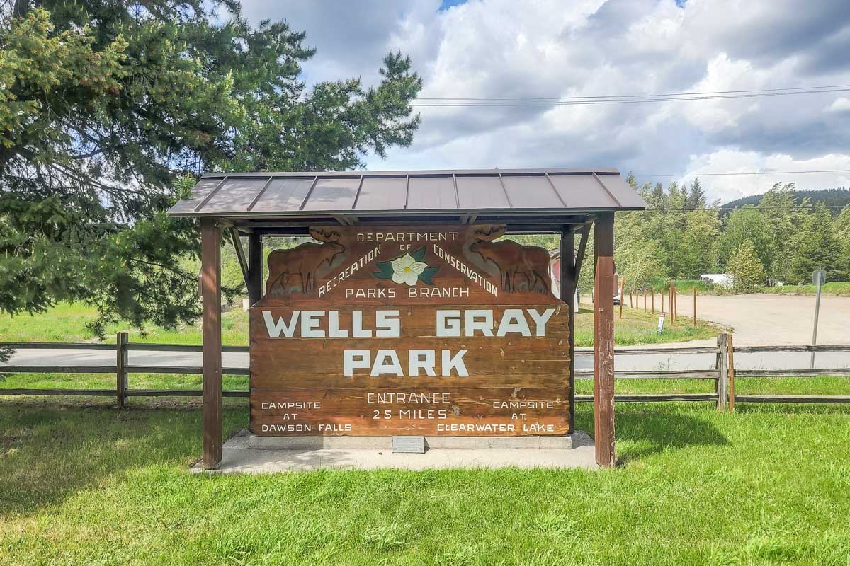 Wells Gray Provincial Park sign in Clearwater, BC
