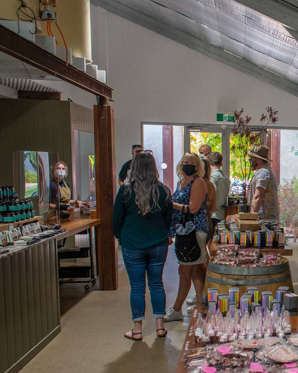 A group of people do a tasting at Gabriel Chocolate in Margaret River