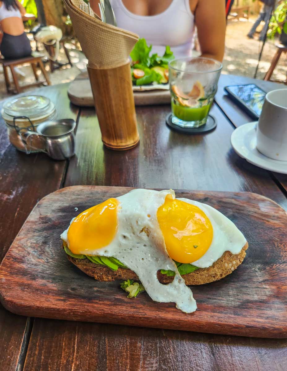 Avo on toast with eggs from Botanica Garden Cafe in Tulum, Mexico