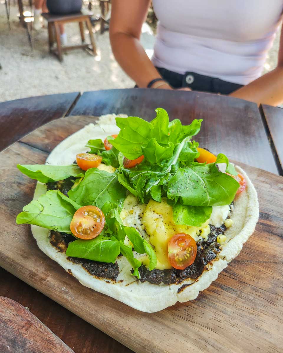 Breakfast pita at Botanica Garden Cafe in Tulum, Mexico