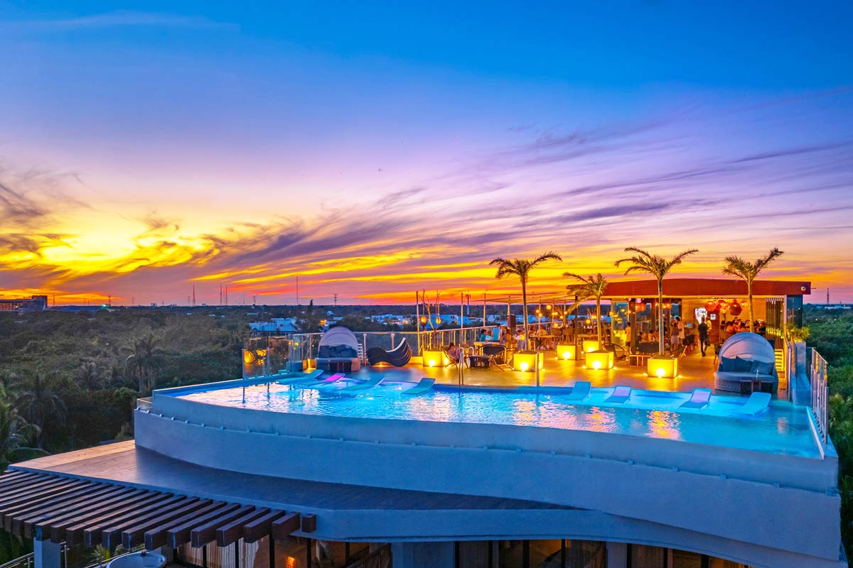 Rooftop pool at MVNGATA Beach Club & Rooftop in Playa Del Carmen, Mexico