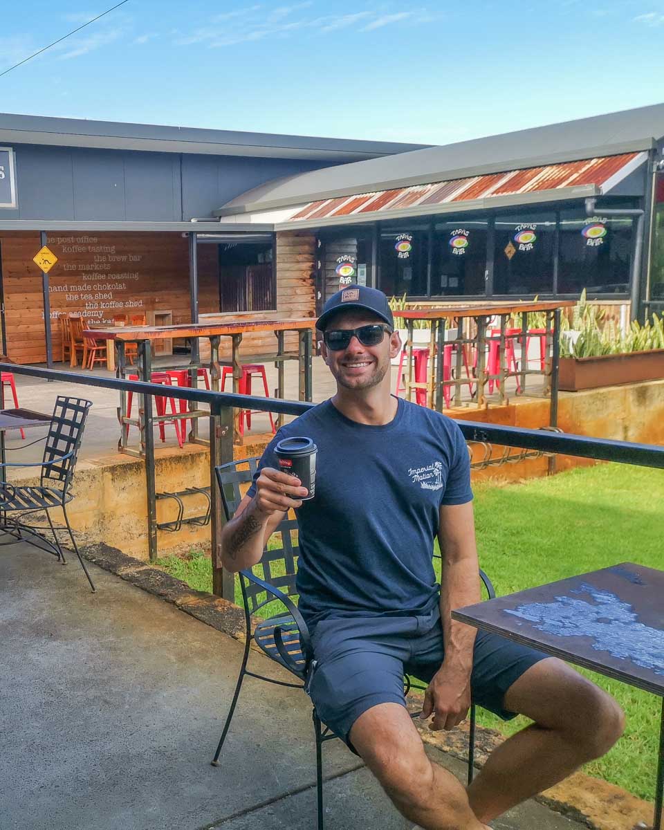 Daniel enjoys a coffee at Yahava KoffeeWorks, Margaret River, WA