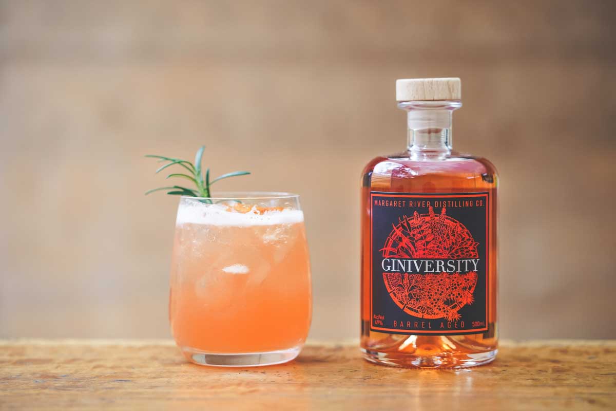 A cocktail and bottle of liquor at Margaret River Distilling Company 