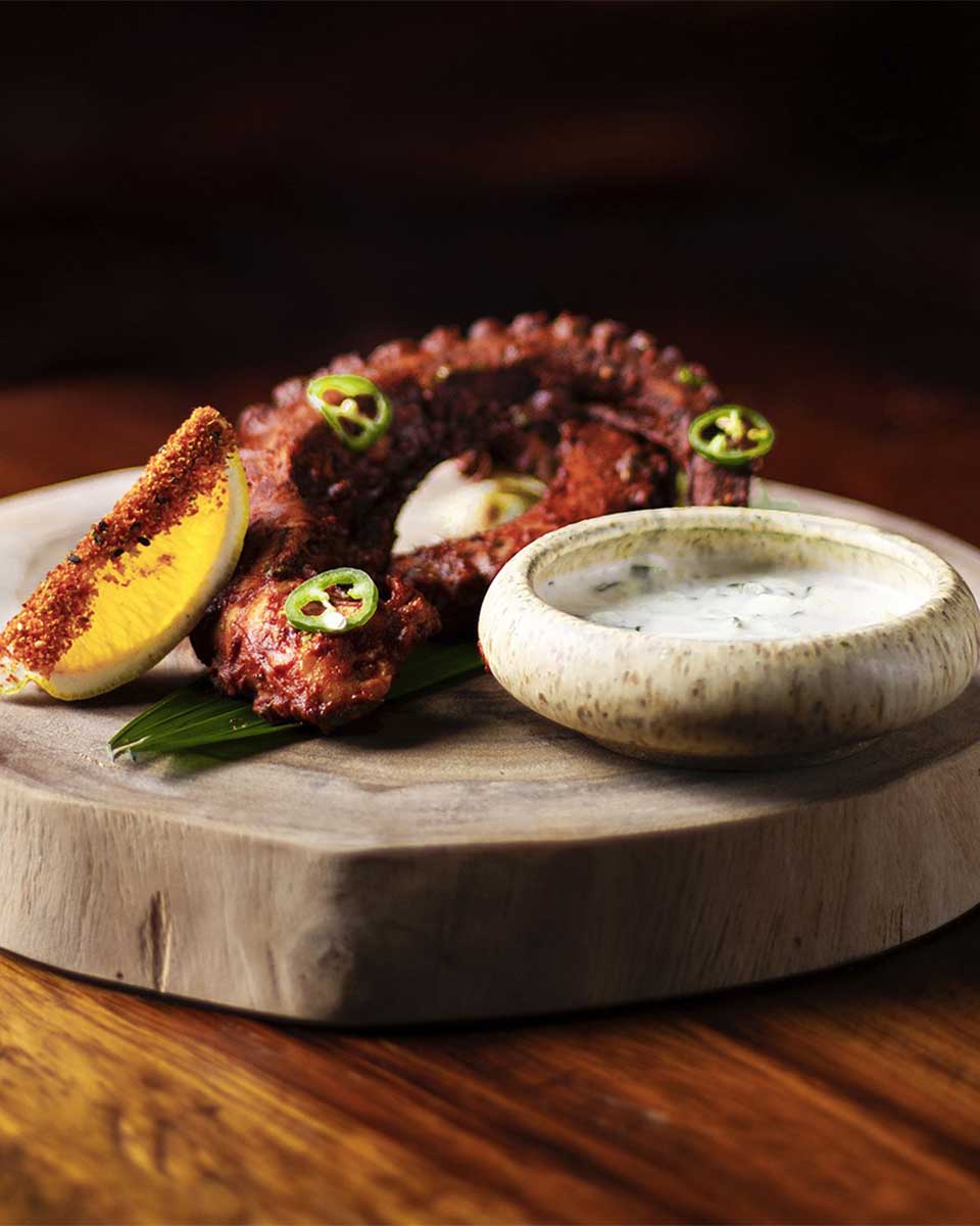 Indonesian Octopus with yogurt sauce at Funky Geisha Tulum, Mexico