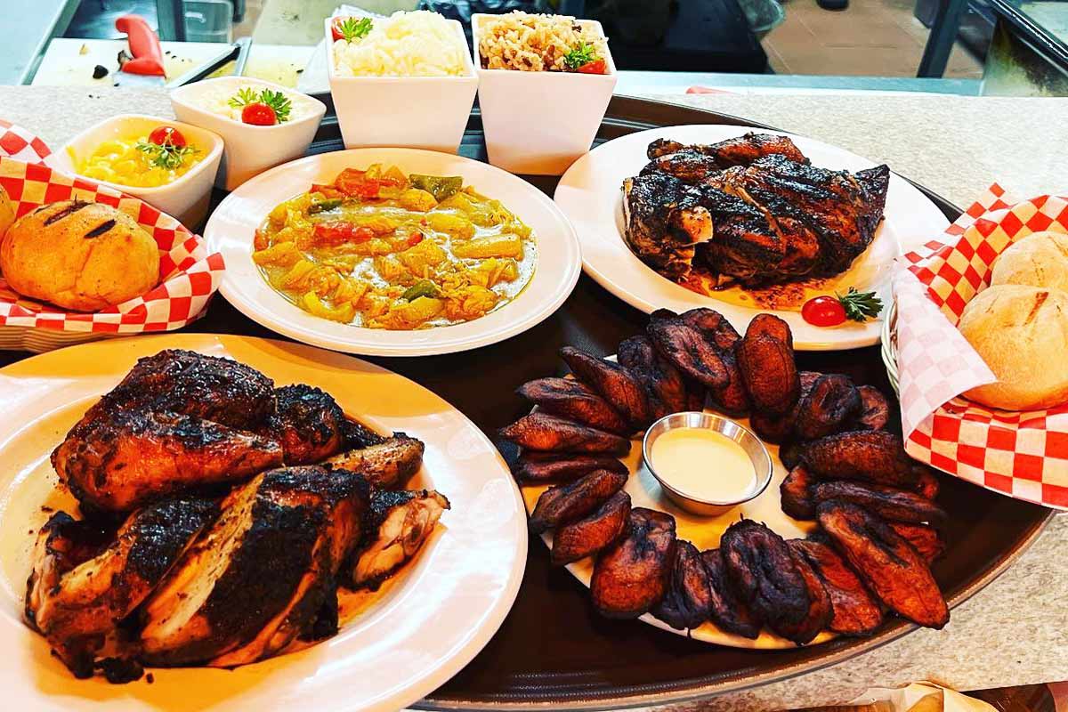 Chicken meal at Ferrons Jerk Chicken in Playa del Carmen, Mexico