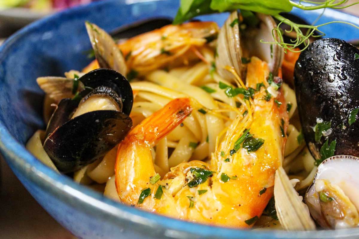 seafood pasta at Humar in Oaxaca, Mexico