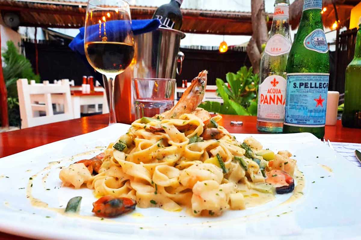 seafood pasta from Trattoria Del Centro in Playa Del Carmen, Mexico