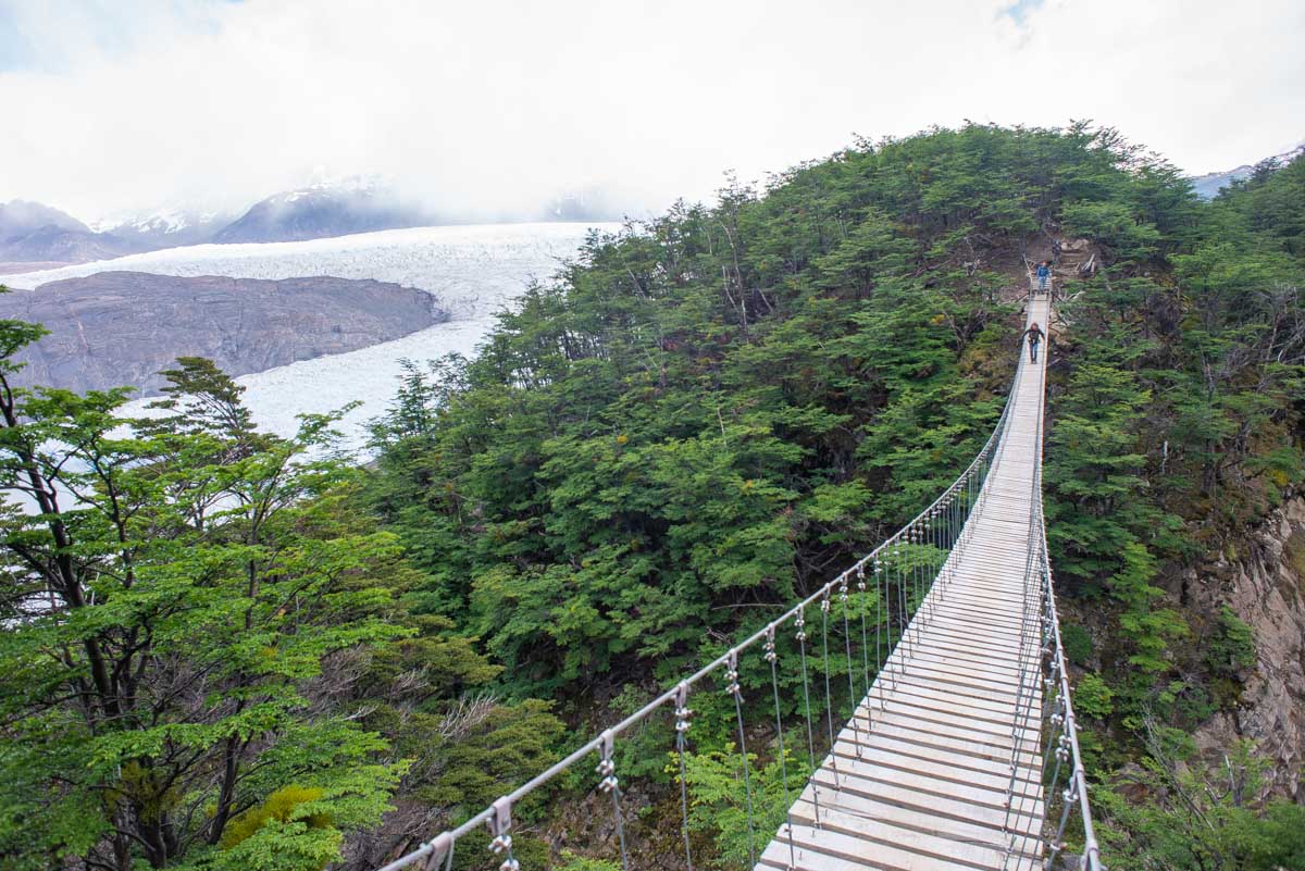 A suspension bridge near Glacier Grey