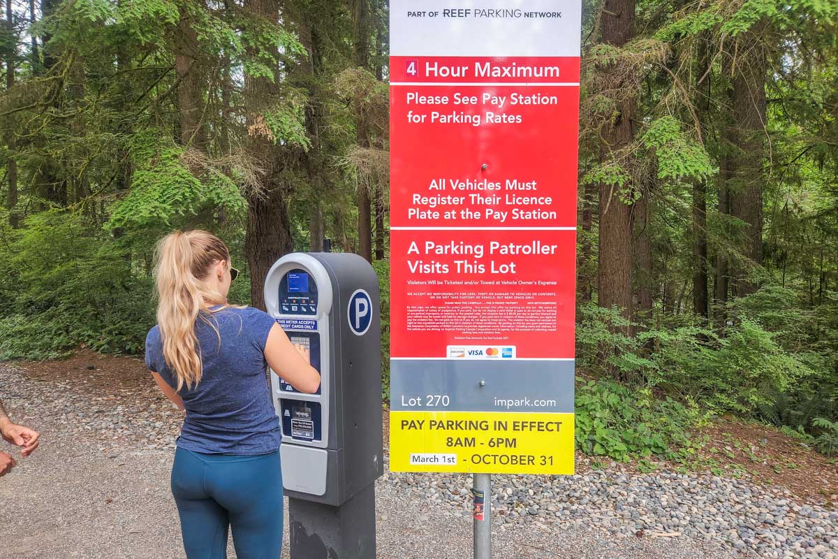 Bailey pays for parking at Lynn Canyon, Vancouver