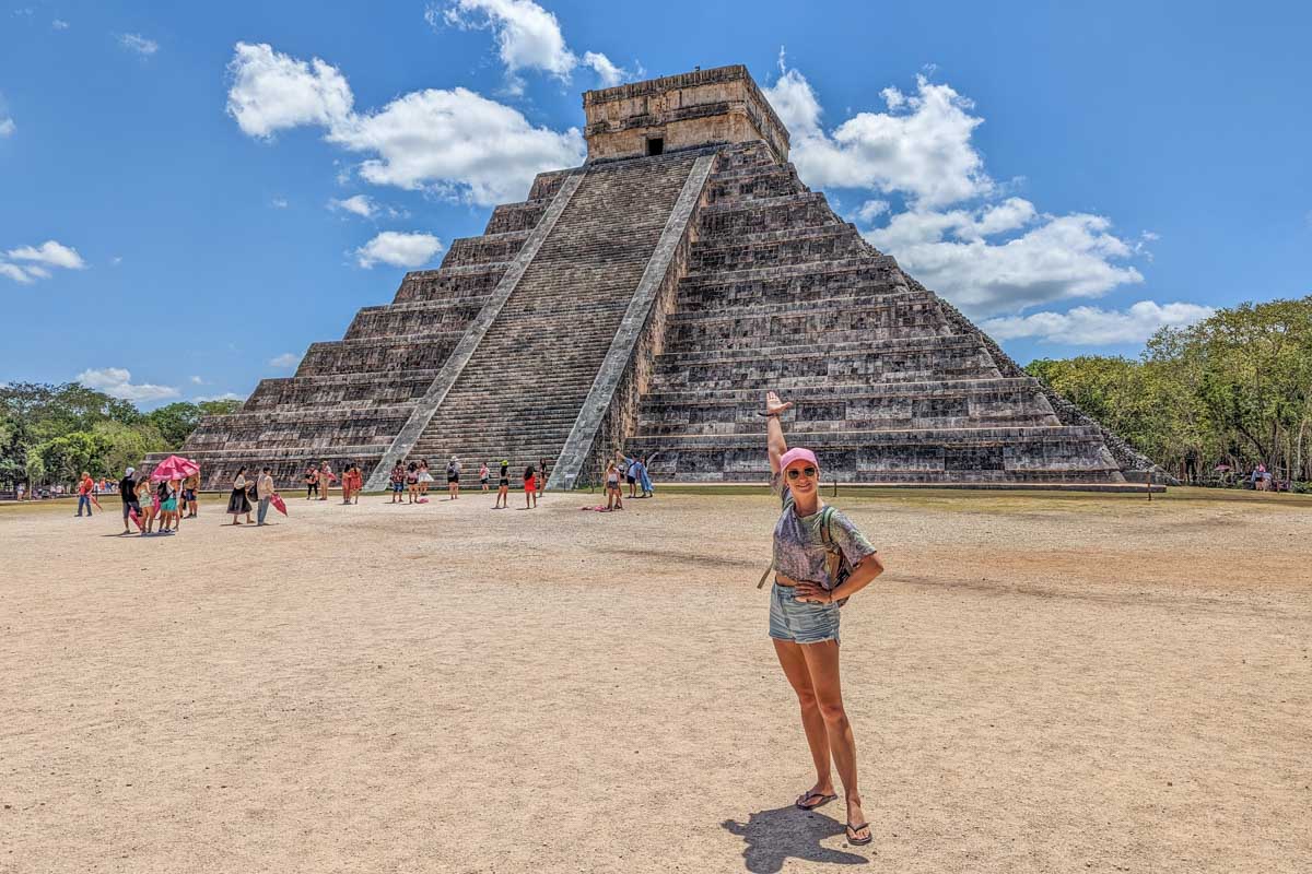 Bailey with the El Castillo Pyramid at Chichen Itza
