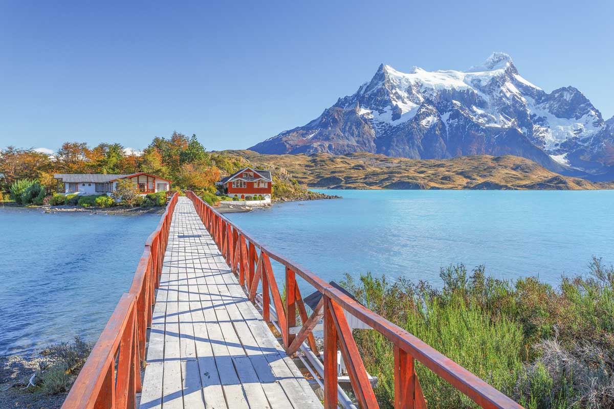 Bridge over Lake Pehoé in Torres del Paine NP