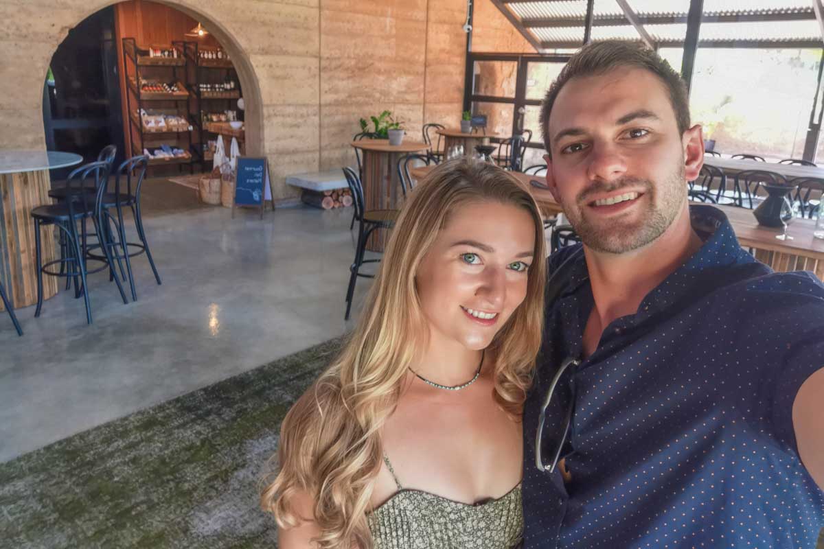 Daniel and Bailey take a selfie at a winery in Perth, WA