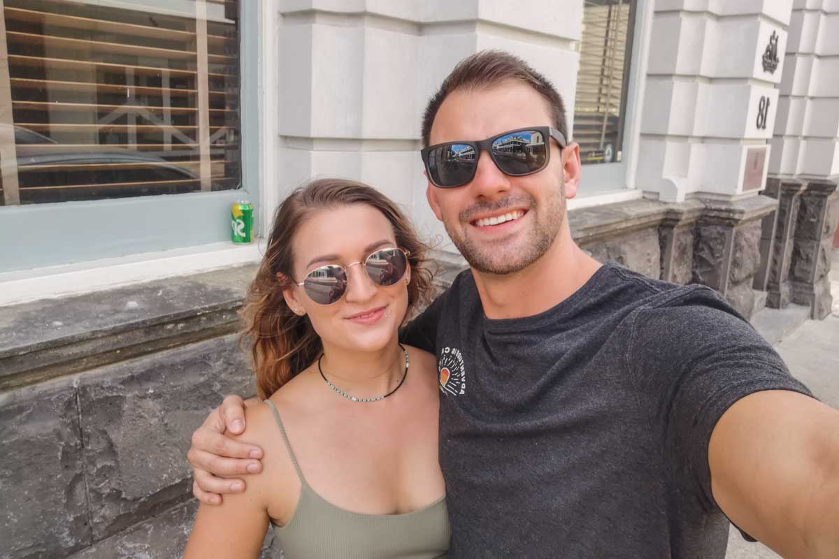 Daniel and Bailey take a selfie in Fremantle, Australia