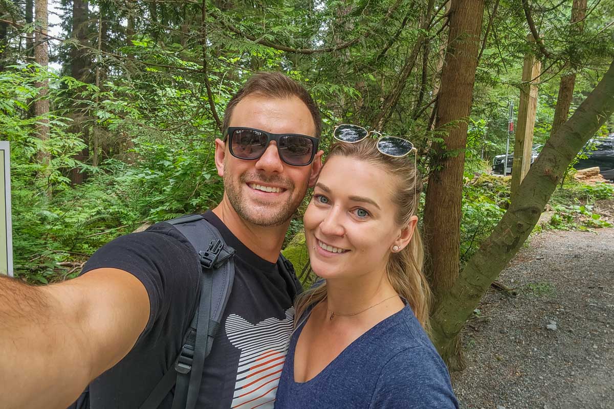 Daniel and Bailey take a selfie in Lynn Canyon, Vancouver