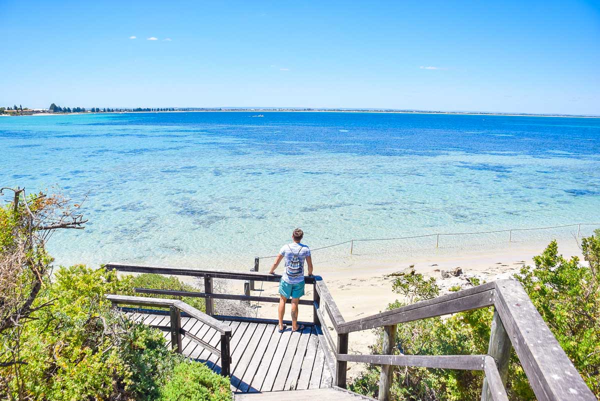 Daniel with a beautiful view of a bay on Penguin Island, Perth