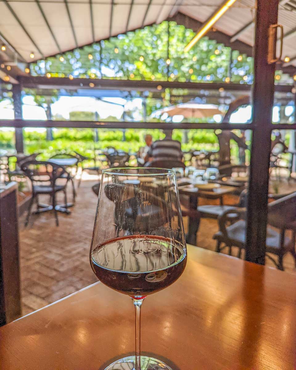 Glass of wine of a swan river wine cruise