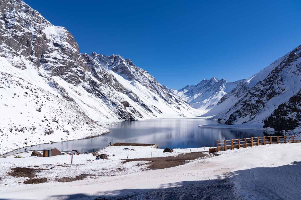 scenic view at Portillo Inca Lagoon in Santiago, Chile