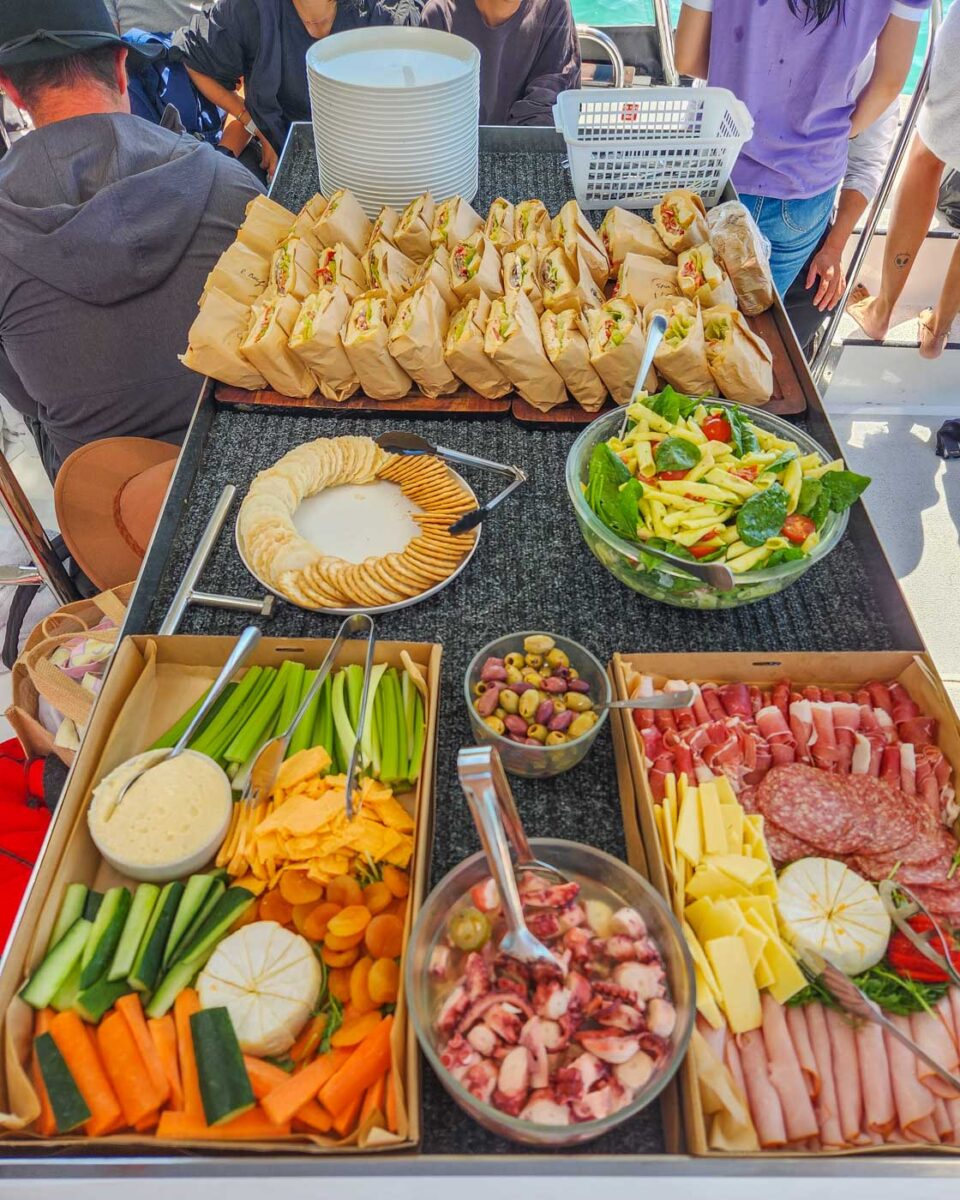 Spread of food on the dolphin swim in Perth