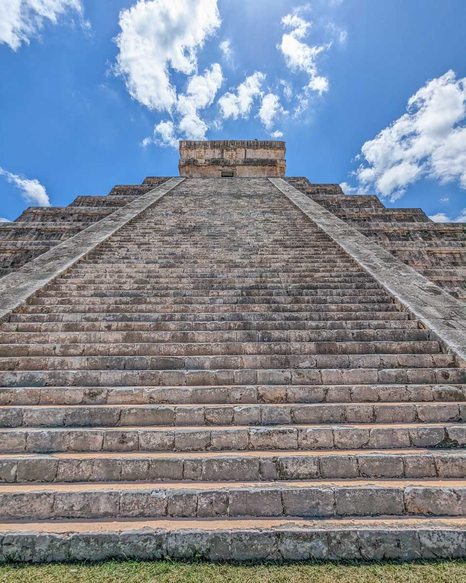 The steps up the El Castillo Pyramid at Chichen Itza, Mexico