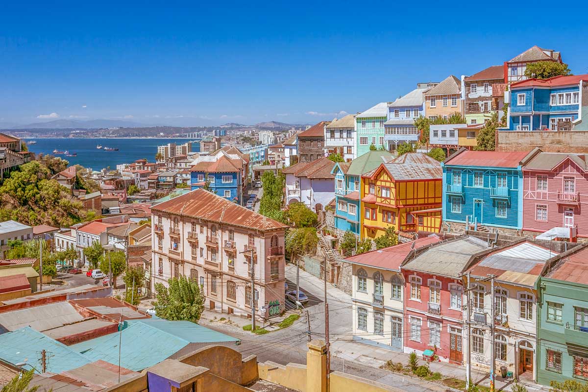 View of Valparaiso from the hills behind the city in Chile
