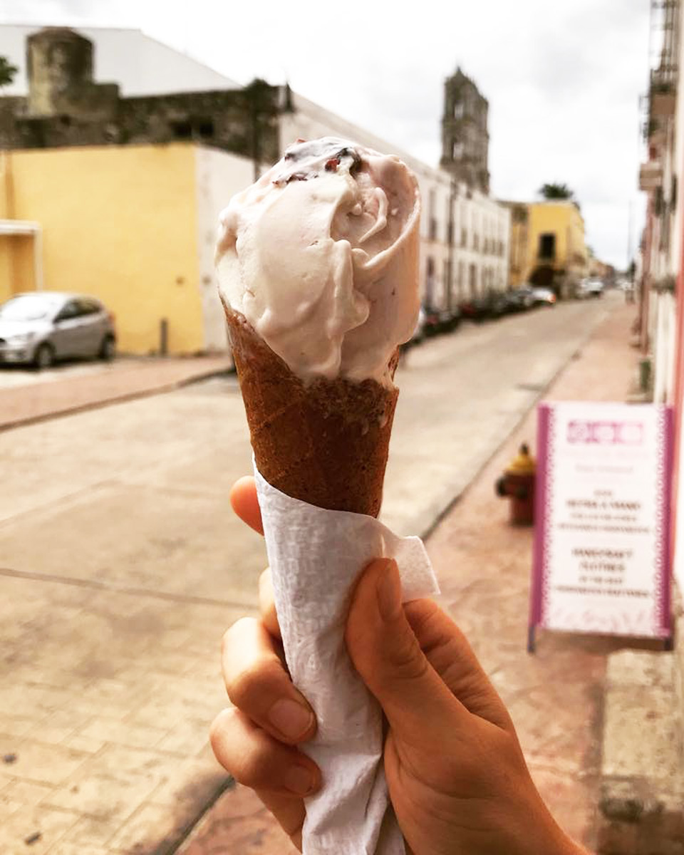 Fior di latte with amarena at Wabi Gelato in Valladolid, Mexico