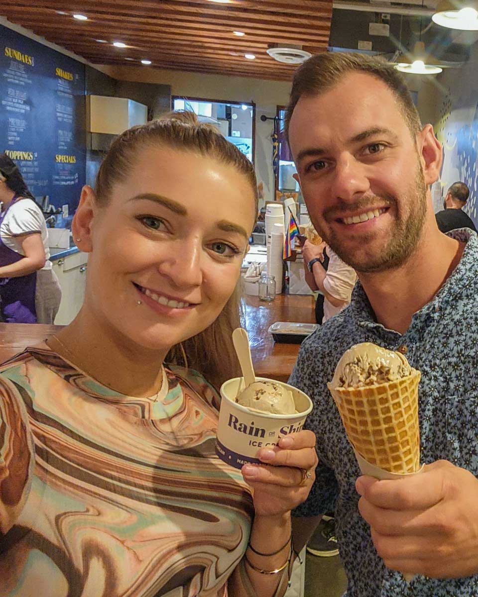 Dan and Bailey with an ice cream from Rain or shine in Vancouver