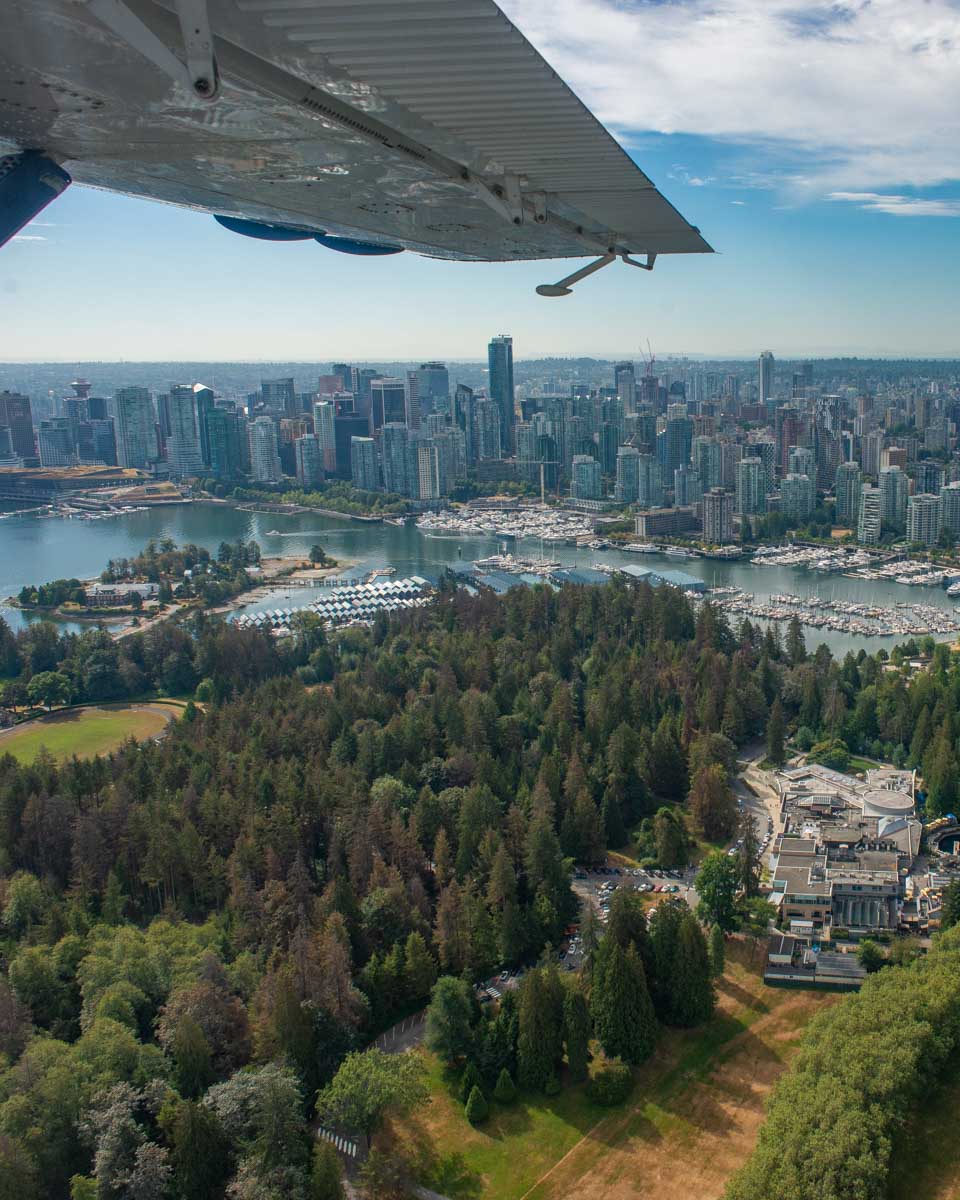 Stanley Park and the Vancouver Aquarium from a sea plane