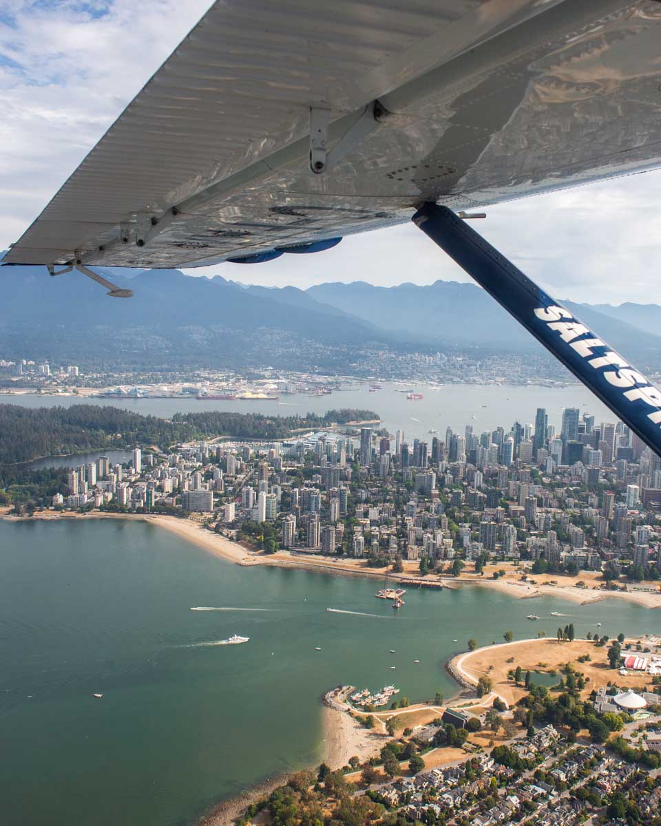 Vancouver city from the window of a sea plane