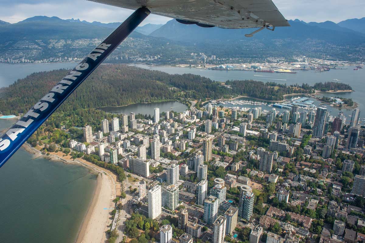 View of English Bay from a sea plane traveling from Vancouver to Tofino